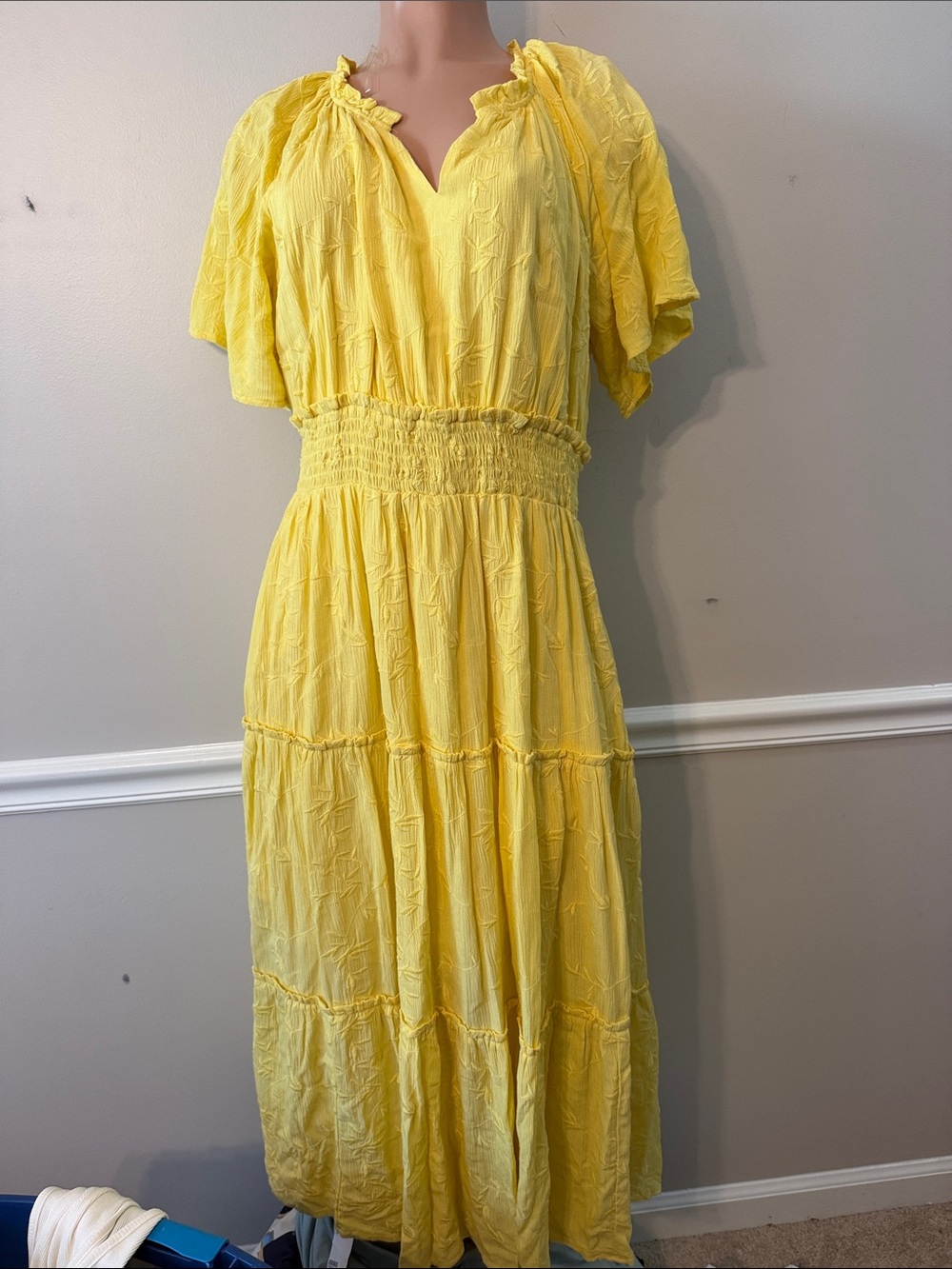 Nurture by Lamaze Yellow Smocked-Waist Flutter Sleeve Maxi Dress
